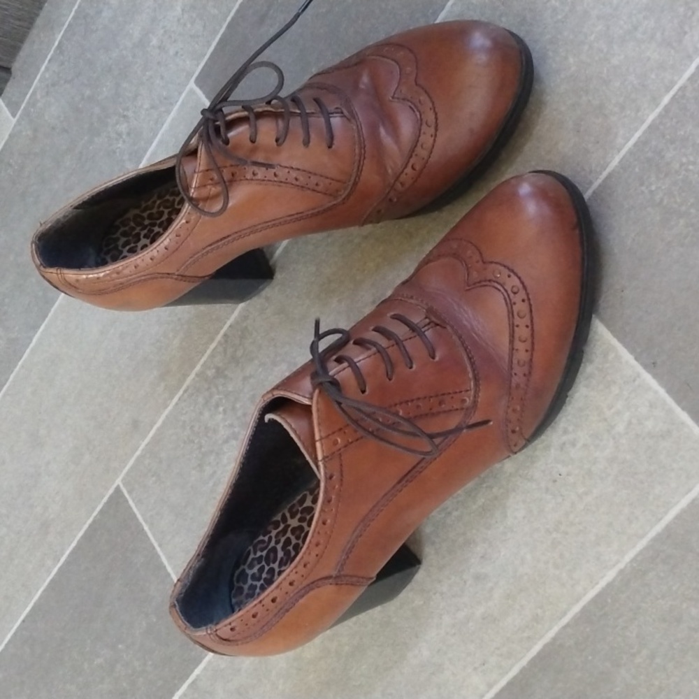 Brown Leather Oxford Heels Laceup